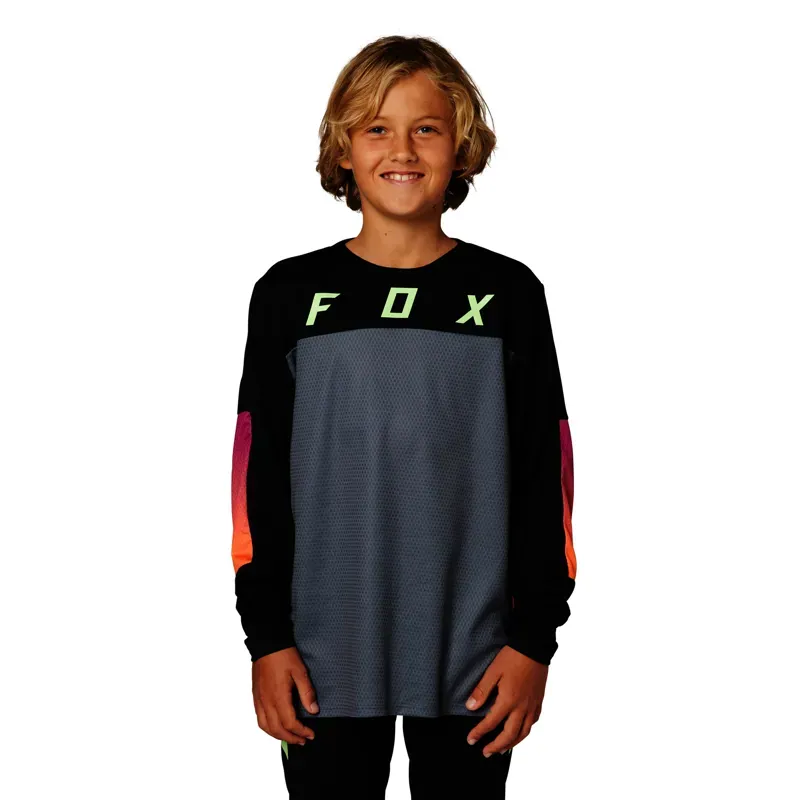 Fox Youth Defend Long Sleeve Jersey Race Black Small-1
