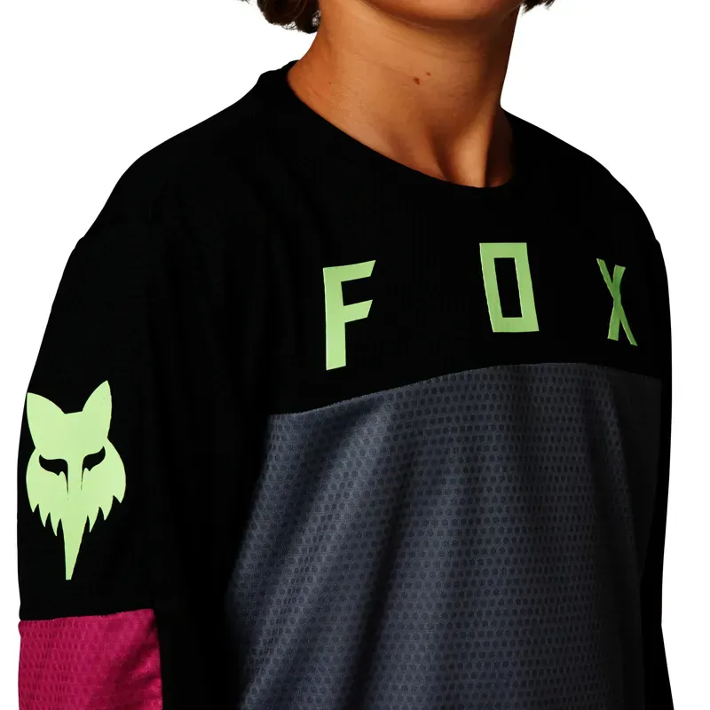 Fox Youth Defend Long Sleeve Jersey Race Black Small-3