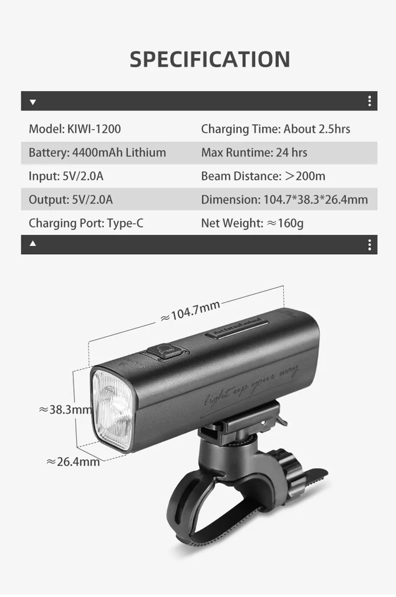 Gaciron Kiwi 1200LM Anti Glare Front Bike Light-9