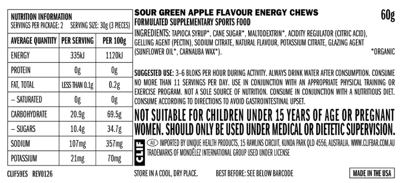 Clif Bloks Sours Green Apple 60g-1