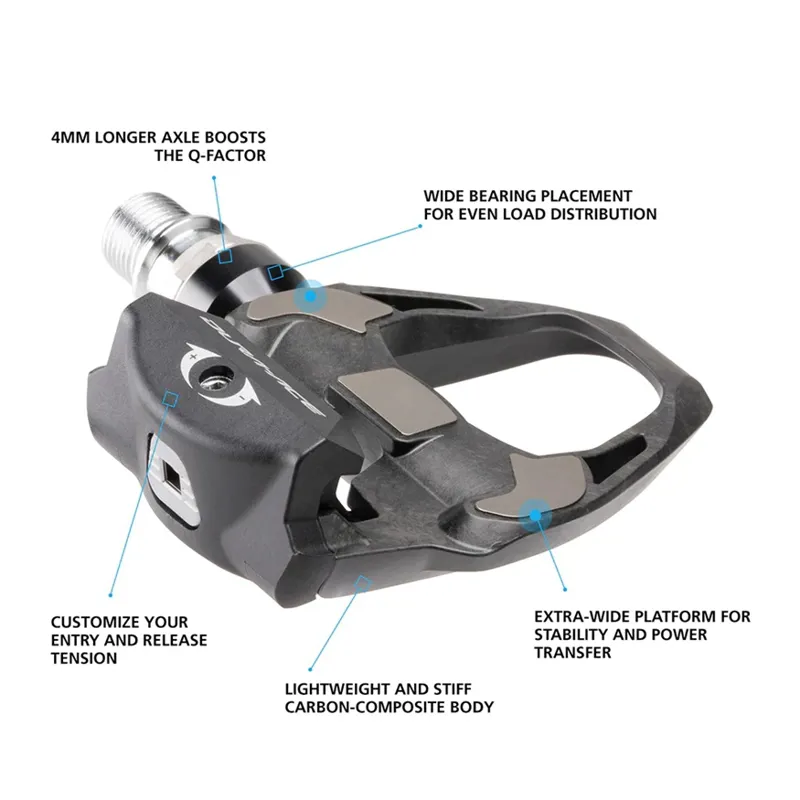 Shimano PD-9100 SPD-SL Pedals Dura-Ace Carbon 4mm Longer Axle-1